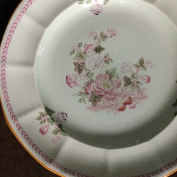 Vintage Adams England Calyx Ware dinner plate pink flowers celadon - Picture 8 of 9